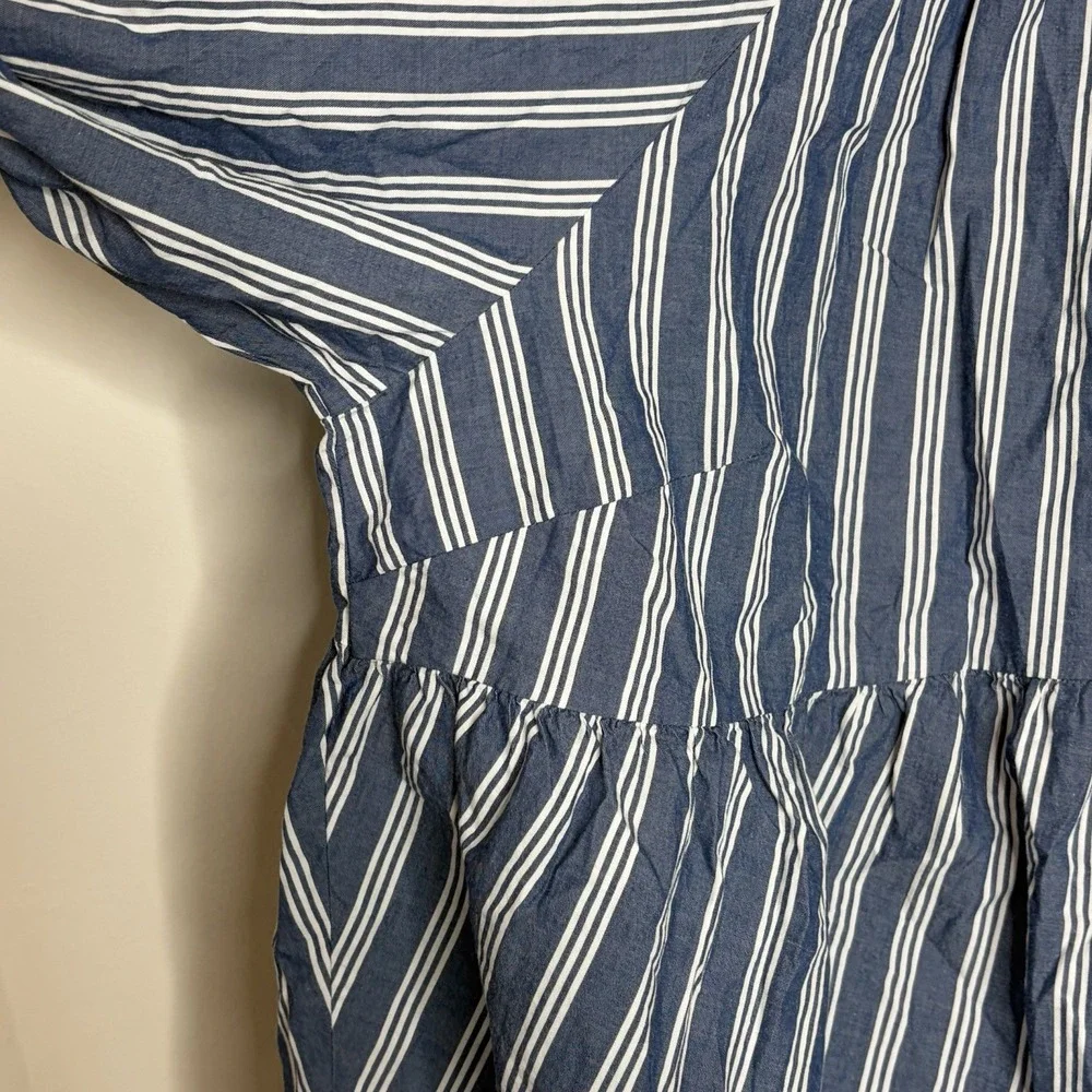 Old Navy Blue White Striped Puff Sleeve Top Womens 2X Nautical Preppy Coastal